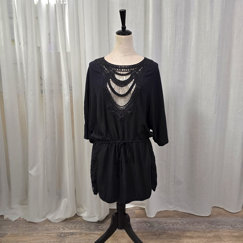 2/$30 Captiva Black Swim Beach‎ Cover Up Womens Size M Crochet Detail Resortwear